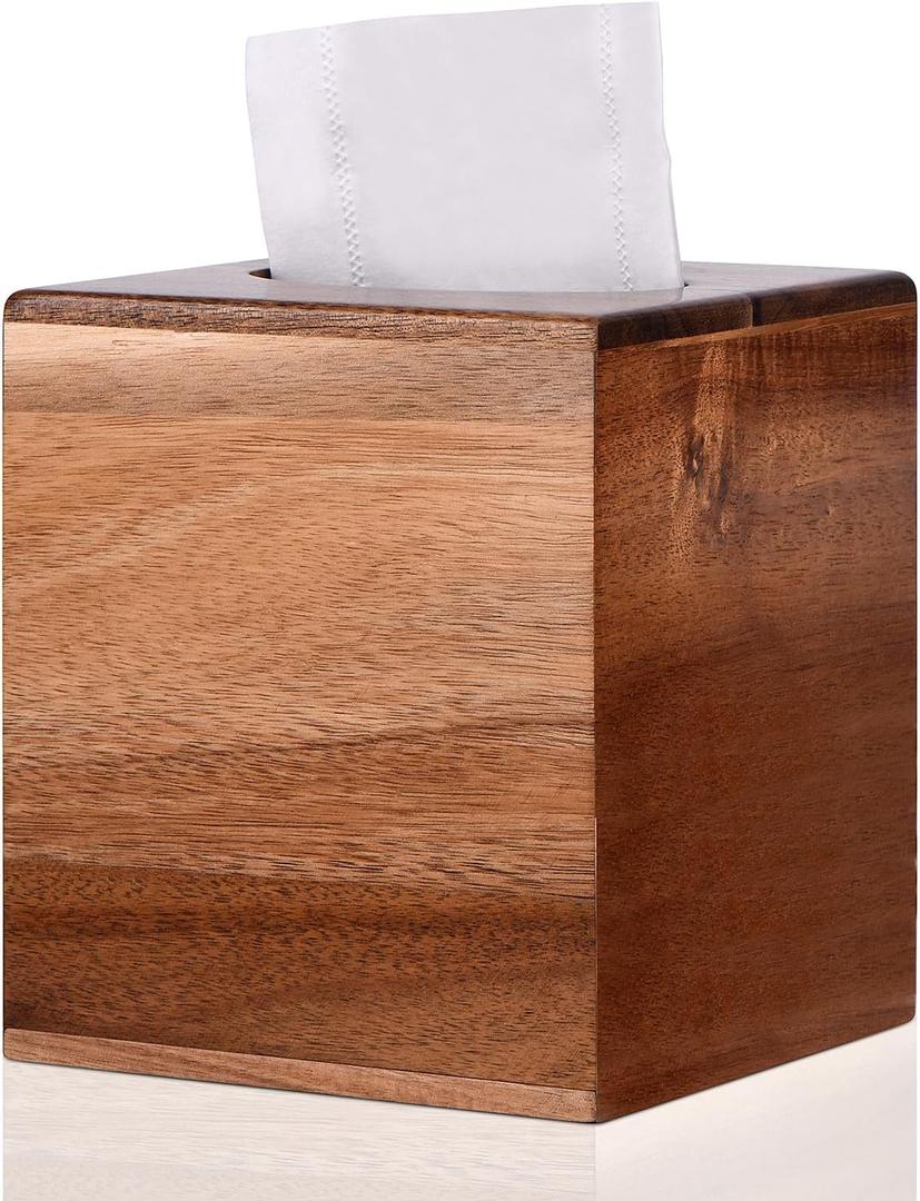 Tissue Box Cover Square, Acacia Wood Tissue Box Holder with Slide-Out Bottom, Wooden Tissue Box Cover Cube for Bathroom, Bedroom, Dinner Table, Office,Kitchen