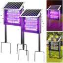 2 Pcs Solar Bug Zapper Outdoor with Rotatable Panel, 3000V Electric Fly Zapper Waterproof, 200W Dual Tube Mosquito Killer Lamp, 395nm UV Attractant, Solar & USB Rechargeable for Garden Patio
