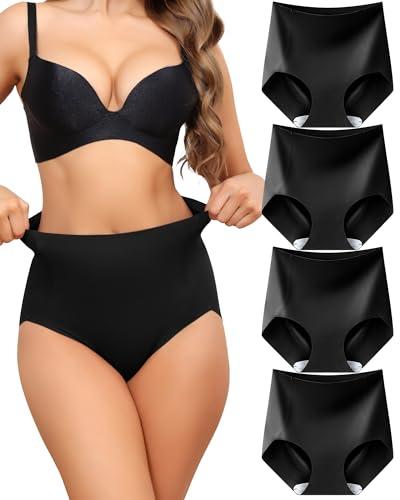 LEVAO Women's Tummy Control Underwear High Waisted Seamless Panties - Postpartum Briefs No Show Shaper 4 Pack, Small