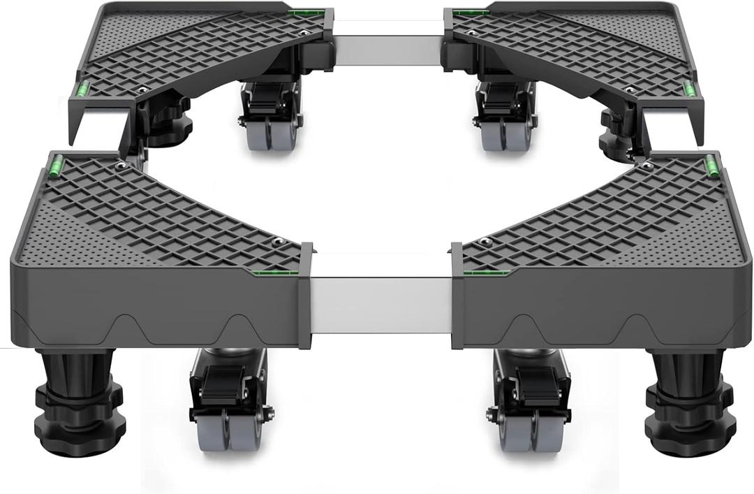 Upgrade Fridge Stand Mobile Base with 8 Locking Wheels and 4 Strong Feet 27.5-35.4 Adjustable Furniture Dolly for Washer Dryer Washing Machine Stand Pedestal, Refrigerator Stand (Black)