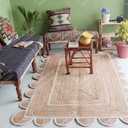 Chouhan Rugs Area Rug Natural Jute Hand Braided Rug White Scalloped Runner