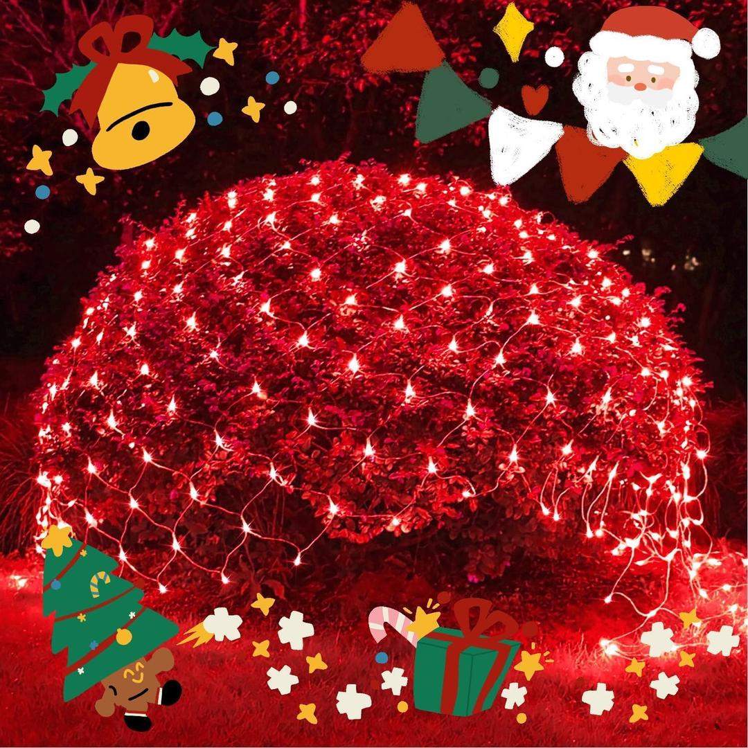 JMEXSUSS 200 LED Red Christmas Net Lights, 9.8ft x 6.6ft Connectable Christmas Bush Lights with Remote, 8 Modes Plug in Net Light Outdoor Mesh Light Waterproof for Tree, Yard, Fence Decoration