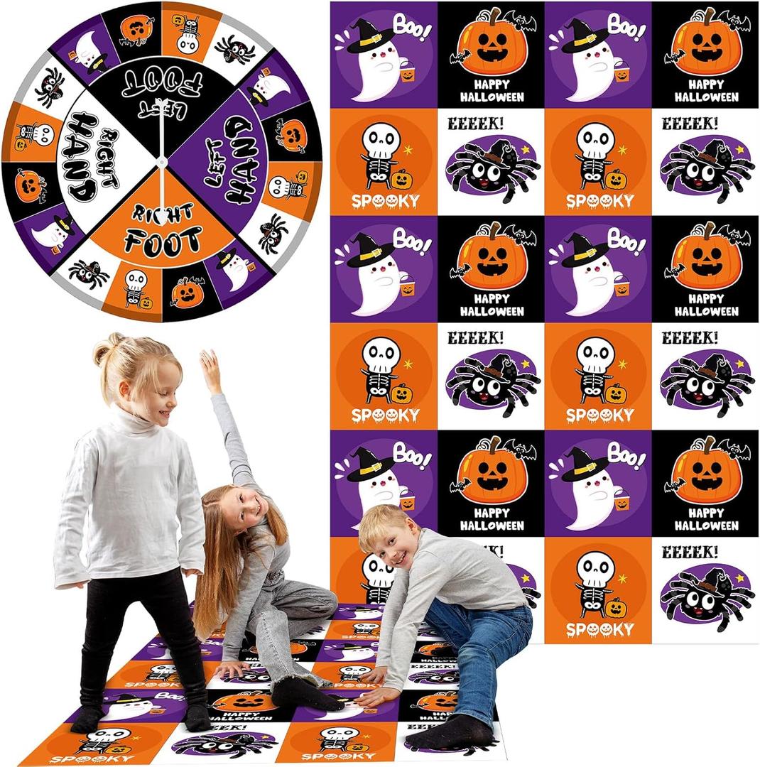 Civaner 3 Pcs Halloween Party Game for Kids with Spinner Halloween Conversation Party Twist Poses Mat Game with Conversation Mat Spinner for Classroom School