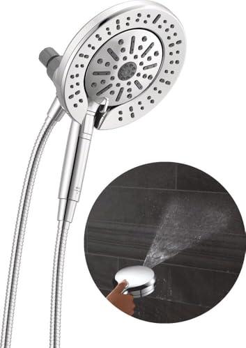 Delta 6-Setting In2ition 2-in-1 Dual Shower Head with Handheld High Pressure ProClean Spray, Chrome Detachable Shower Head with Hose, 1.75 GPM Flow Rate, Chrome 75655