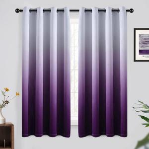 Yakamok 63 Inch Long Ombre Curtains,Thermal Insulated Light Blocking Greyish White to Purple Gradient Color Curtains, Room Darkening Grommet Window Drapes for Bedroom/Living Room(2 Panels,52W x 63L)