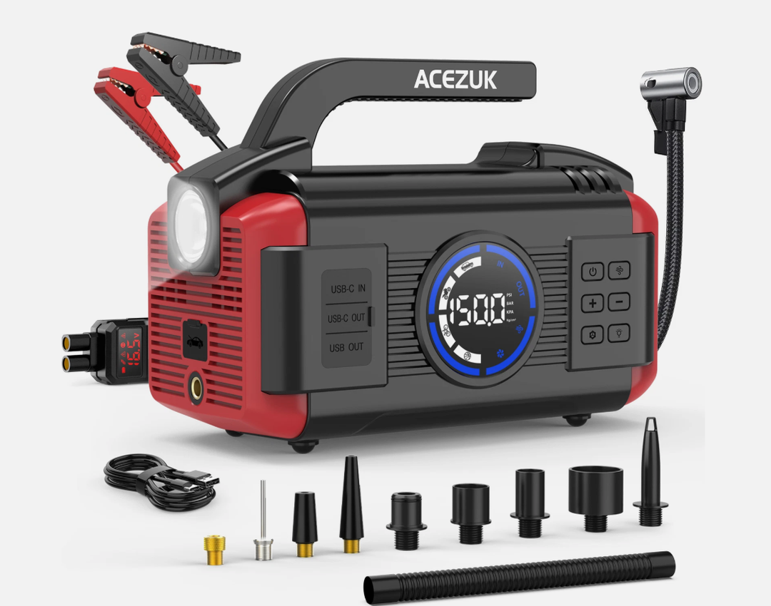 Portable Air Pump ACEZUK 9000A Car Battery Jump Starter Peak Power Bank with Air Compressor Air Blower