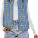 Womens Sherpa Vest Sleeveless Plaid Zip Up High Neck Warm Fleece Gilet Outerwear Crop Jackets with Pockets (S)