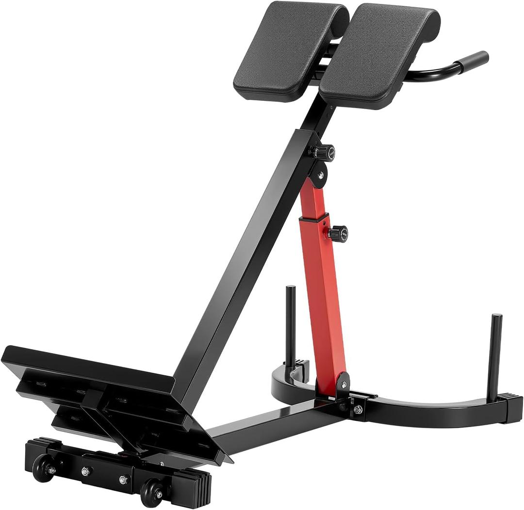 VEVOR Multi-Functional Weight Bench for Full Body Workout, Roman Chair Hyperextension Bench, Adjustable & Foldable Equipment for Back Arm Core Ab Workout, Sit Up Exercise Machine for Home Gym (Black+Red Hyperextension Bench 350LB)