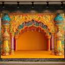 Indian Backdrop 10x8ft India Pooja Marigold Yellow Curtain Photography Background for Wedding Diwali Traditional Festival Party Decorations