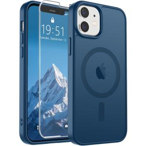 SUPFINE Magnetic for iPhone 12 Mini Case & iPhone 13 Mini Case (Compatible with MagSafe) (Military Grade Drop Protection) Slim Translucent Matte Shockproof Phone Cover,Deep Blue