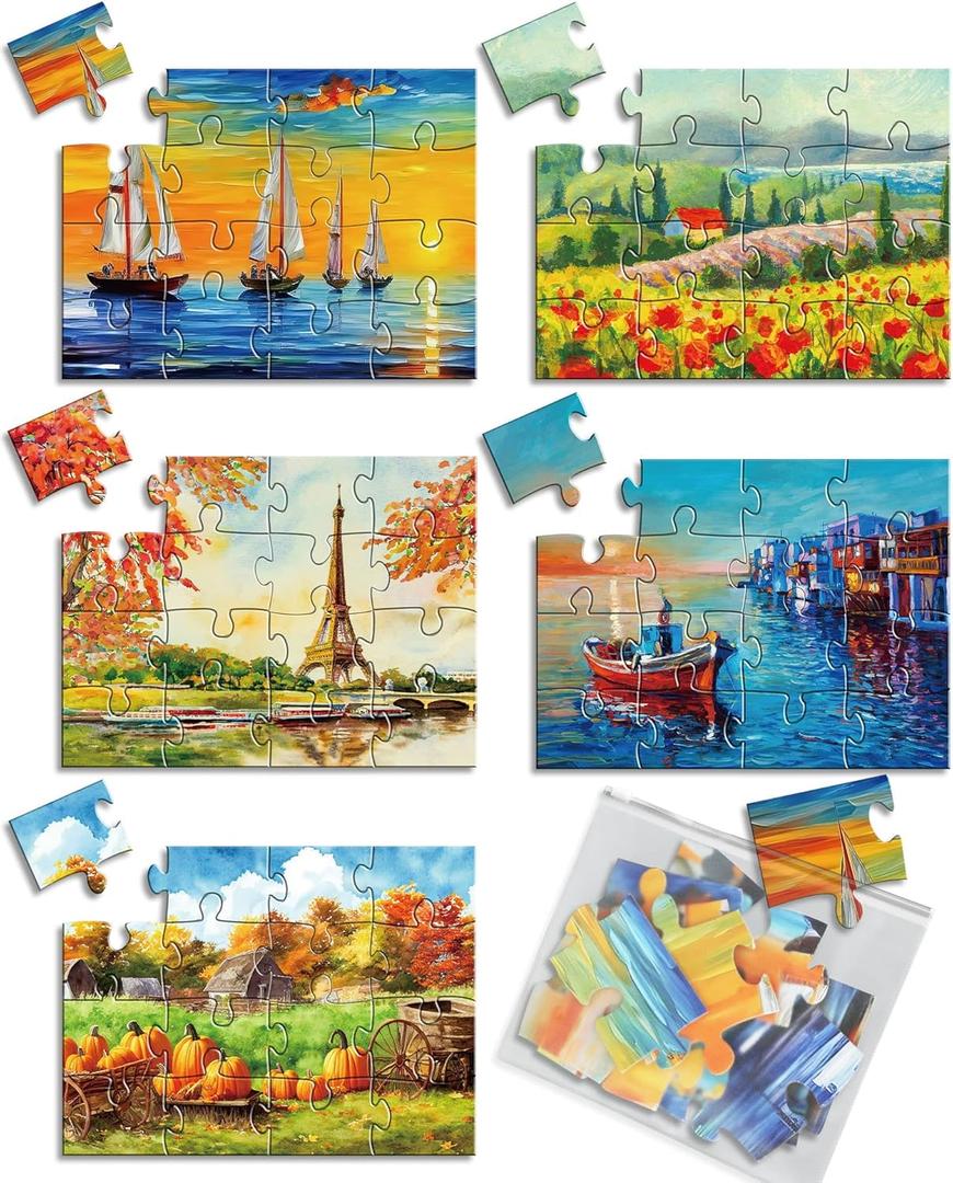 5 Packs 16 Piece Large Jigsaw Puzzles for Elderly Dementia Alzheimer's Products Activities, Alzheimer's Puzzles Cognitive Games for Adults Elderly Seniors with 5 Storage Bags