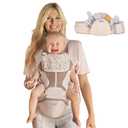 MOMTORY StowNGO Pro Baby Carrier, Safety-Certified 6-in-1 Ultra Storage Baby Carrier Newborn to Toddler, Front & Back Baby Holder Carrier with Hip Seat, Soft Pink