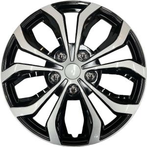 Premium Universal Hubcaps 16 inch, Compatible with Steel Wheels, Set of 4 (Black-Silver)