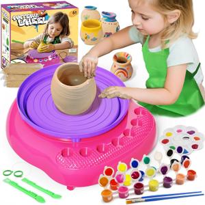 Vinkp Pottery Wheel for Kids - Complete Pottery Painting Kit Arts and Crafts for Kids Ages 8-12 with Air Dry Clay Art Supplies for Girls Boys Toys Birthday Christmas Gifts for 6 7 8 9 10 11 12 - Pink