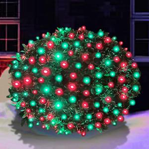 HISHINY LED Christmas Net Lights Outdoor, 5ftx5ft 100LED Green Wire, Connectable Bush Mesh Net Lights String for Halloween Christmas Party,Shrub,Yard,TreeRed&Green