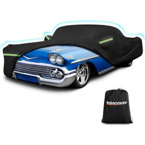 Waterproof Car Covers for Chevy Impala 2-Door/Bel Air/Biscayne 2/Sedan/Coupe 1958-1970,420D Oxford Cloth Sun Heat Protection Outdoor Covers with Driver Side Zipper Windproof Heavy Duty All Weather (Black)