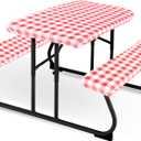 3 Pieces Picnic Table Cover for Kids with Bench Covers Fitted Tablecloth for Outdoors Vinyl Waterproof cloth for Camping Home Goods Indoor Outdoor Patio BBQ(Red, White)