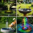 SEIRMEP Solar Fountain Pump with 3 Spray Height Adjustments, Upgraded Glass Solar Bird Bath Fountains with LED Lights,6 Nozzles,Outdoor Solar Water Fountain for Bird Bath, Garden, Pool, Pond (Blue)