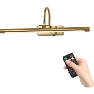20" Wireless Battery Operated Picture Light for Wall Brass Gold Rechargeable Wall Light with Remote and Timer 9000mAh Art Light for Paintings 3CCT Dimmable Art Light for Pictures Display, 20IN
