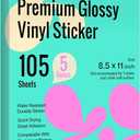 Uinkit 105 Sheets Premium Printable Vinyl Sticker Paper for Inkjet Printer Cricut,included 100Sheets Glossy and 5Sheets Transparent Label Waterproof Adhesive Dries Quickly Tear-Resistant, Removable