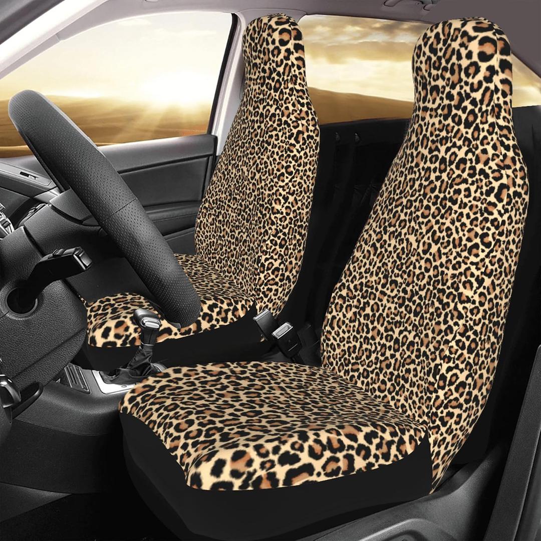 Yobvec Cheetah Print Car Seat Covers Front Universal Set of 2, Leopard Car Accessories