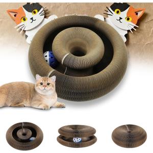 Magnetic Magic Organ Cat Scratcher Toy, Extra-Thick & Large Connectable Cardboard Scratching Board with Bell Ball, Interactive Enrichment Toy for Indoor Cats & Kittens (1 Pack)