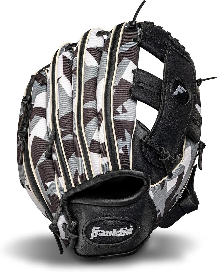 Franklin Sports Kids-Baseball Gloves - RTP Child's Tball Glove - Boys + Girls Teeball Mitt Set - Kids + Toddler - Right Hand Throw - 9.5" (Black/White)