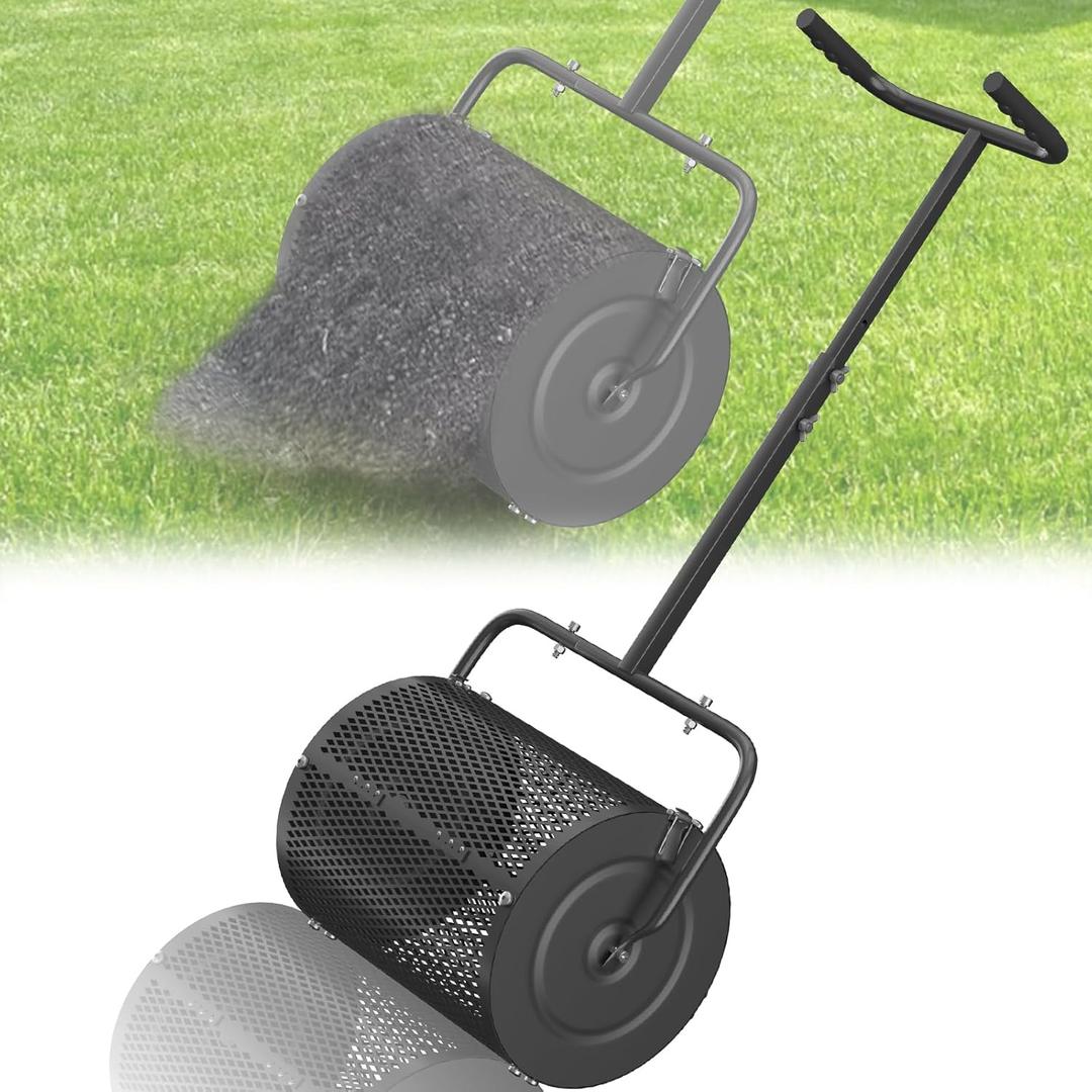 Compost Spreader for Lawn,16.5 Inch Fertilizer Spreader with Adjustable Double Handle Grass Seed Spreader for Planting Seeding Heavy Duty Metal Mesh Grass Seed