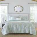 Laura Ashley - King Quilt Set, Reversible Cotton Bedding with Matching Shams, Pre-Washed Home Decor for Added Softness (Saltwater Blue, King)