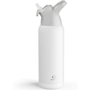 Insulated Water Bottle with Straw - Encool Stainless Steel Water Bottle, Reusable Leakproof and BPA-Free for Sports, Travel, Cold for 24 Hours, 32 oz, Snowflake