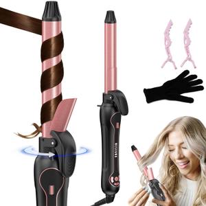 Rotating Curling Iron 1 Inch - Automatic Curling Iron for All Hair Type, Fast & Effortless Auto Curling Wand with Fast Heating LCD Display 250F-450F for Lasting Beach Waves