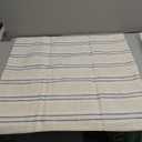 AELS 26x26 Decorative Farmhouse Linen Throw Pillow Covers, Boho Textured Pillow Case, Set of 2, Beige with White & Navy Blue Stitch Yarn Dyed Stripe Cushion Cover for Couch Living Room (Cover ONLY)