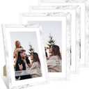 10x14 Picture Frame Set of 4, 10 x 14 Wood Photo Frames with Mat for 8x12 or 30x40cm Diamond Painting Art, Wooden Frame with Real Glass Cover for Wall and Tabletop Display,Distressed White