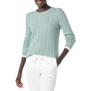Amazon Essentials womens Soft Fisherman Cable Long-Sleeve Crewneck Sweater (Medium, Sage Green Heather)