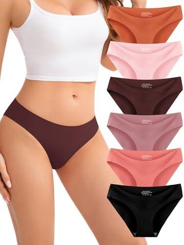 JUYINA Womens Underwear Seamless Bikini No Show Panties Soft Comfortable Stretchy Invisibles Briefs Low Rise Hipster 6 Pack, Small
