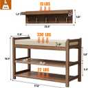 2-in-1 Shoe Rack Bench & Coat Rack Set, 28" Bamboo Storage Stool with Padded Seat, 24" Wall-Mounted Coat Stand with 5 Gold Hooks, Hallway Organizer for Home Entryway, Walnut Color
