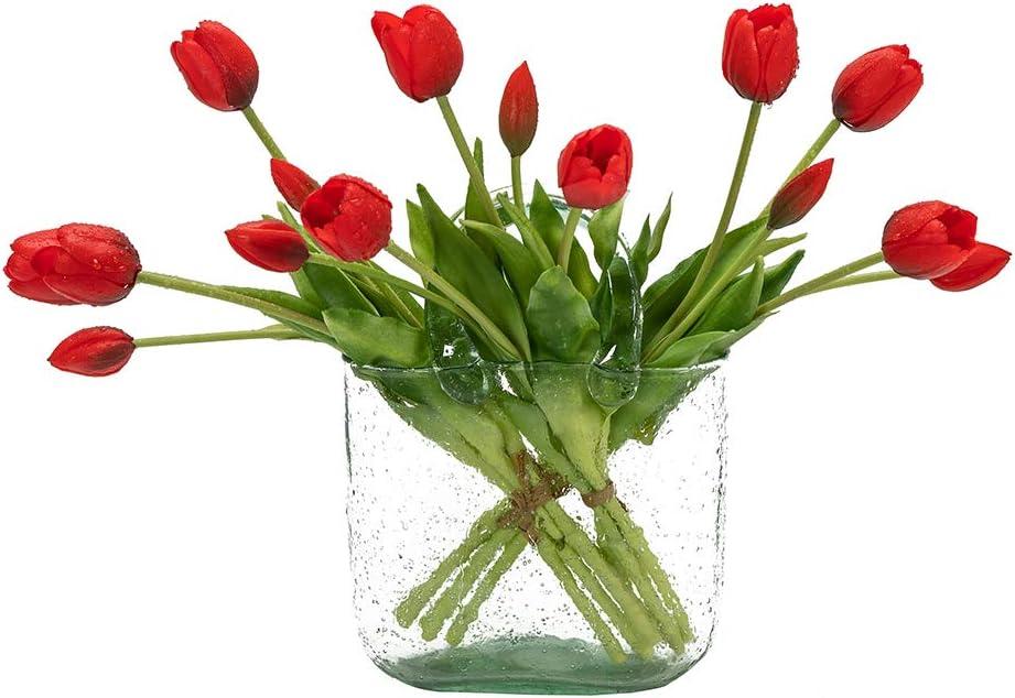 DUYONE 15pcs Artificial Tulips Flowers, Latex Bouquet, Fake Tulips for Office Wedding Party Home Kitchen Garden Decoration(Red,15pcs)