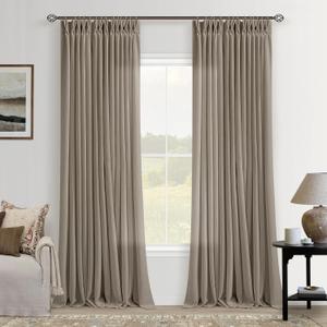 Dark Flax Pinch Pleated Linen Curtains 90 Inches Long 2 Panels for Living Room Bedroom Rustic Linen Farmhouse Semi Sheer Pinch Pleat Taupe Grey Beige Curtain Drapes with Hooks Rings 90 Inch Length