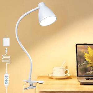 BOHON Clamp Lamp Reading Light 3 Color Modes 10 Brightness Dimmer Bedside Lamp 10W 38 LED Desk Lamp with Auto Off Timer 360 Flexible Gooseneck Clip on Light for Bed, USB Cord Include, White