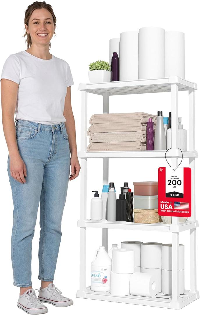 IRIS USA Plastic Storage Shelves |Made in USA| 48"H x 24"W x 12"D - White