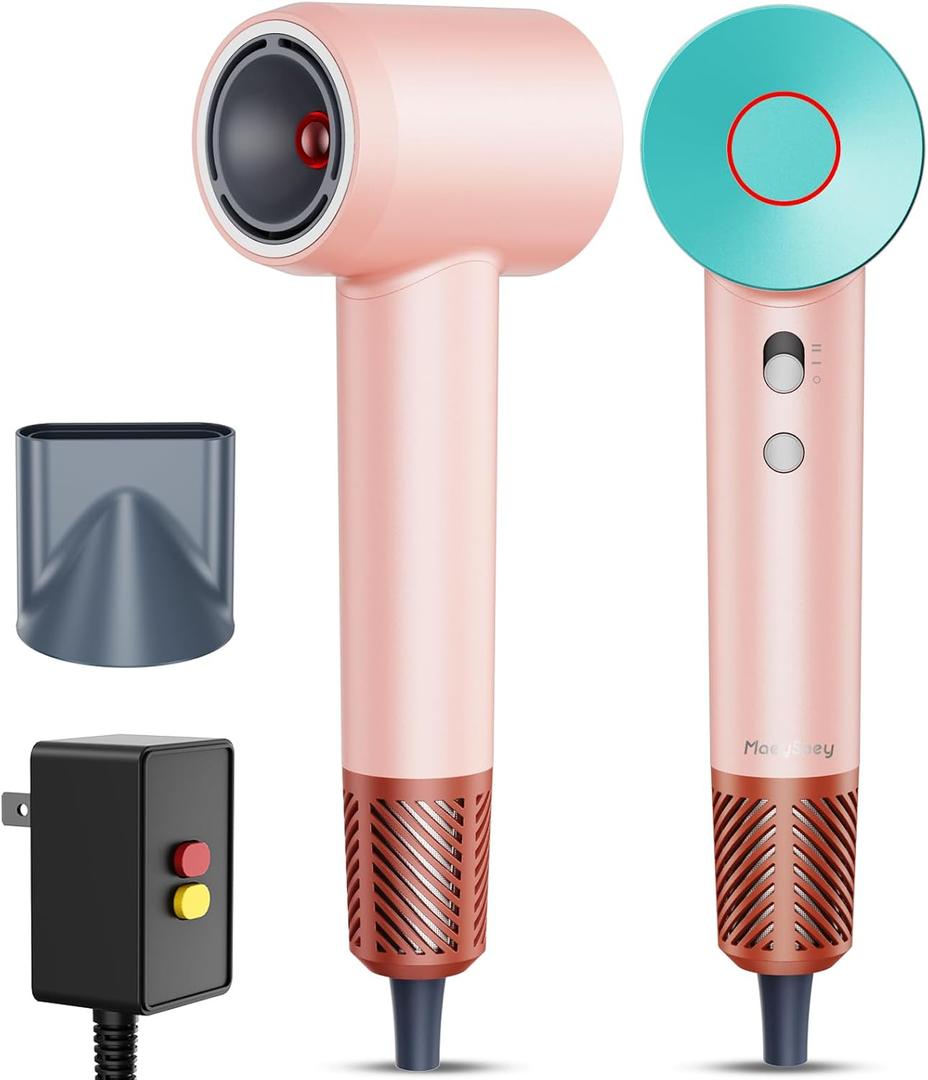 Infrared Hair Dryer, with Magnetic Nozzle - 160000 RPM Quiet lonic Blow Dryer for Women, with Frizz Control & No Heat Damage, Red Light Negative Ions, Fast Drying, for All Hair Types (Pink)