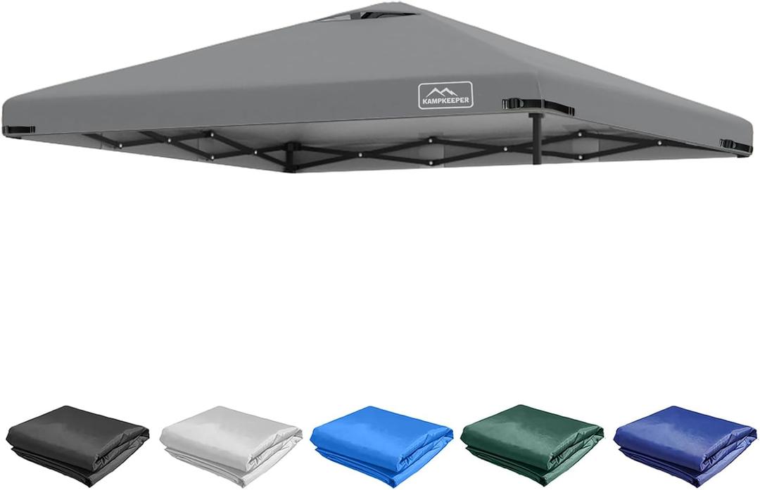 KAMPKEEPER Replacement Top Pop Up Canopy Tent Cover Roof with Air Vent and Adjustable Elastic Strap, Polyester UV Waterproof for Outdoor Garden Patio Sun Shade(Top Only) (Dark Grey, 10x10FT)