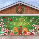 Christmas Candy Garage Door Decoration Merry Christmas Garage Door Banner Cover Peppermint Candy Cane Gingerbread Man Garage Backdrop for Xmas Eve Holiday Outdoor Wall Decor, 7 x 16 ft