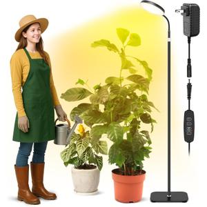 Grow Light for Indoor Plants, 20W Full Spectrum Plant Lamp with Height Adjustable Stand, 3/9/12H Auto Timer, 10 Dimmable Levels, 96 LEDs Sunlike Floor Lamp for Small to Tall Houseplants