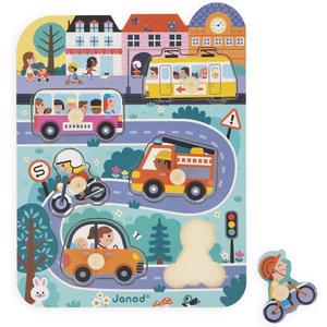 Janod - Babies Wooden Puzzle - 6 Pieces with Pegs - City Theme - Recessed Puzzle - Early-Learning Toy - 18 Months + J07106
