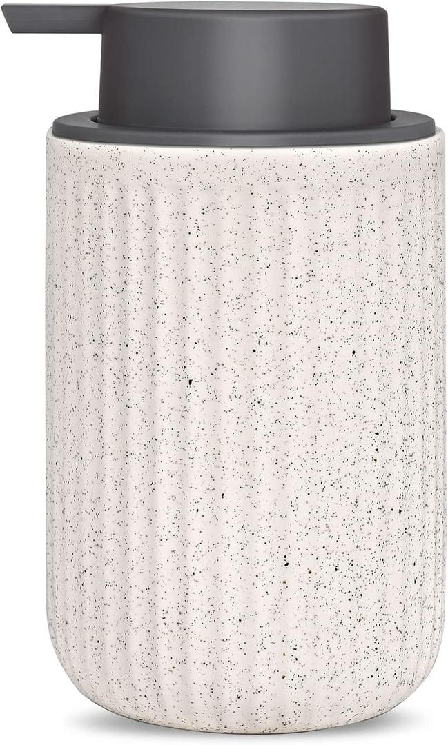 LALA DOLCE Foam Dispenser - Hand Pump Dispenser Beige Foaming Soap Dispenser Ceramic Dish Liquid Dispenser for Kitchen Bathroom Hand Wash Bottle (13.5oz/400ml Beige)