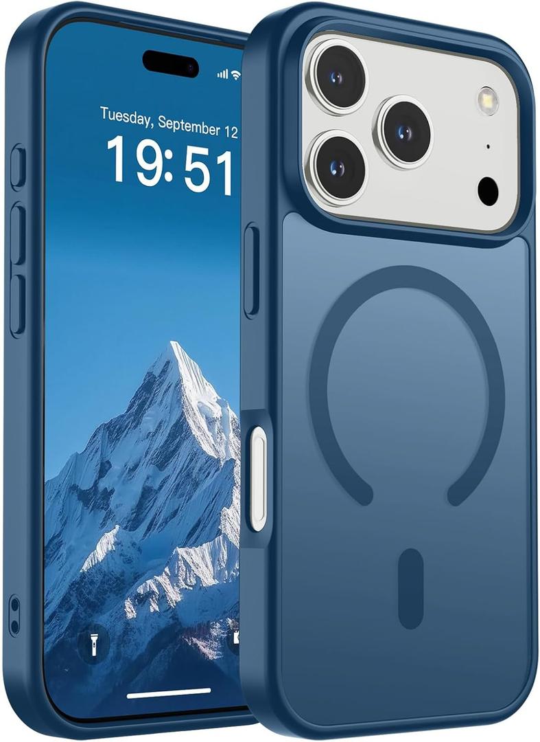 SUPFINE Magnetic for iPhone 17 Pro Case (Compatible with MagSafe)(Military Grade Drop Protection) Translucent Matte Shockproof with Anti-Fingerprint Phone Cover,Deep Blue