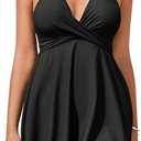 AI'MAGE One Piece Swim Dress 2025 Tummy Control Swimsuits for Women Cutout Halter Swimwear Modest Bathing Suits, Black, XL