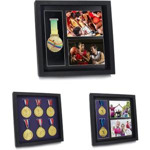 Iheipye Large Medals Display Shadow Box - 6 Medal Display case - Perfect Medal Display for War Military, Runners, Marathon, Race Winner, Football, Gymnastics & All Sports (Black, 12x12)