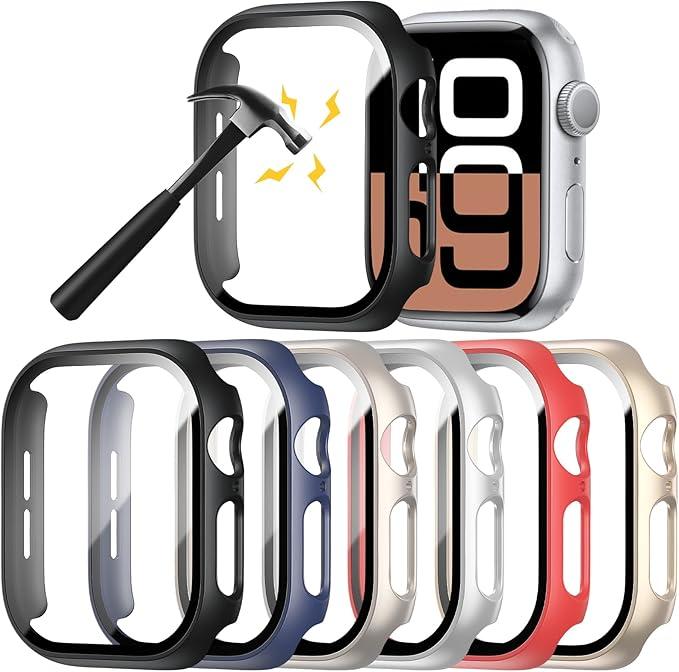 6 Pack Hard PC Case Compatible with Apple Watch Series 10 44mm with Tempered Glass Screen Protector,Rontion Ultra-Thin Scratch Resistant Full Protective Bumper Cover for iWatch 10 46mm Accessories